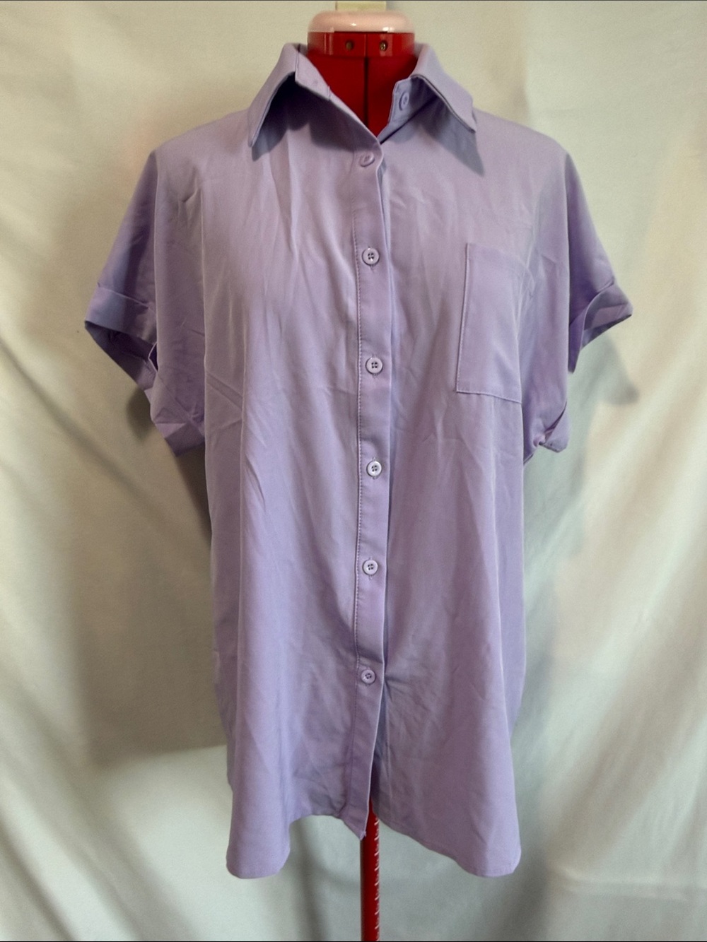 Relaxed Short-Sleeve Button-Down Shirt in Lavender